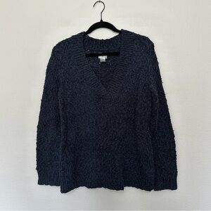 Chicos chunky knit navy pullover sweater metallic woven women’s size 3 (L) 16/18